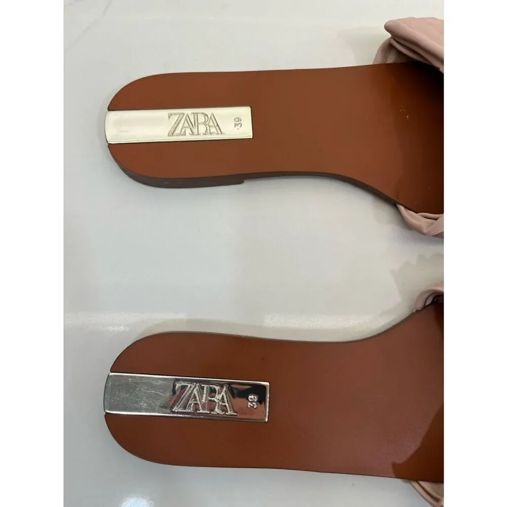 Zara Blush Knotted Ruched Slide Sandals